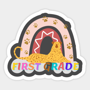 first grade leopard rainbow Team Sticker